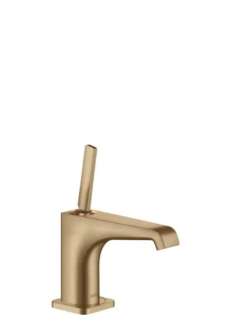 Standventil in Brushed Bronze mit einem hohen Auslauf und seitlichem Hebel von AXOR, geeignet für moderne Badezimmerarmaturen ohne Ablaufgarnitur.